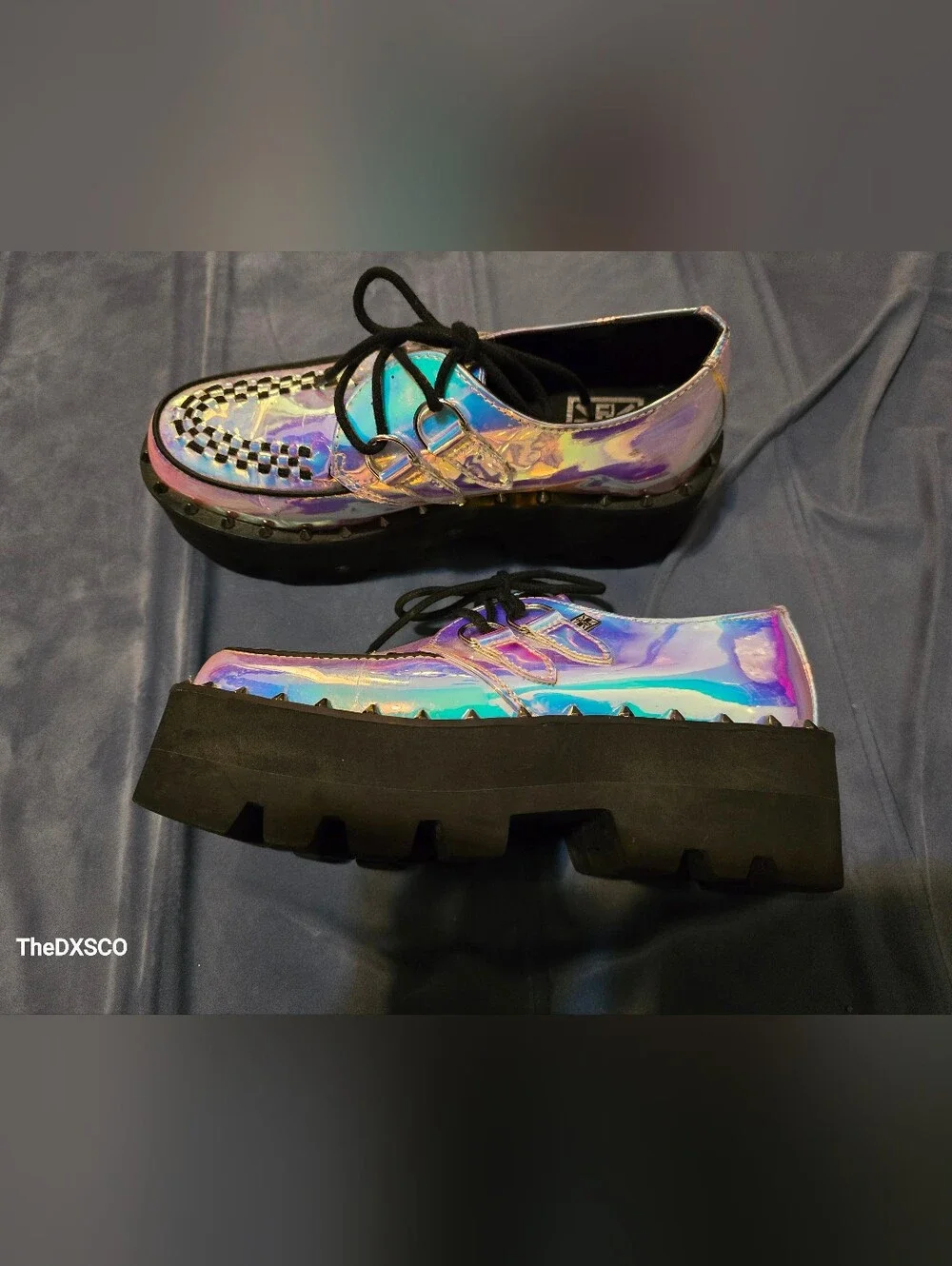 T.U.K Iridescent Holographic Purple-Blue Platform Creepers